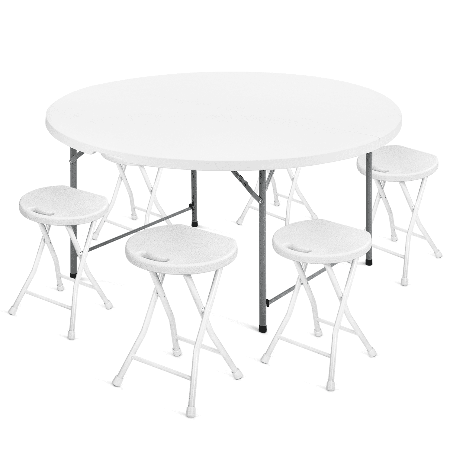 MoNiBloom 7 Pieces 5 FT Folding Round Table and Chair Set, Heavy Duty