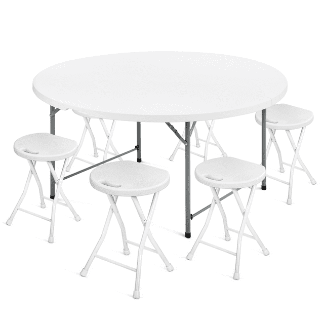 MoNiBloom 7 Pieces 5 FT Folding Round Table and Chair Set, Heavy Duty