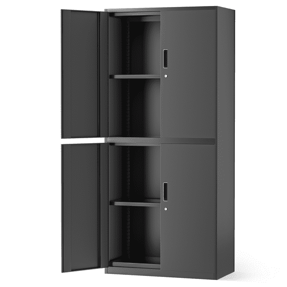 MoNiBloom 71" Metal Garage Storage Cabinet with Locking Doors, 4 Adjustable Shelves for Home, Office, Black