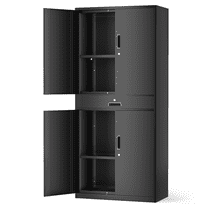MoNiBloom 71" Metal Garage Storage Cabinet with Locking Doors & Drawer, Adjustable Shelves for Home, Office, Black