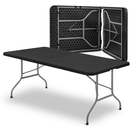 MoNiBloom 8FT Outdoor Dining Table Plastic Folding Table Rectangle Camping Desk for Outdoor Party BBQ Camping with Carrying Handle, Black