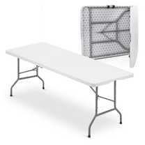 MoNiBloom 8Ft Folding Heavy Duty Table, Indoor Outdoor Portable Rectangle Plastic Picnic Desk with Steel Frame and Handle, White