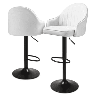 MoNiBloom Adjustable Bar Stool Set of 2, Counter Height Kitchen Dining Swivel Chair Faux Leather with Backrest, White