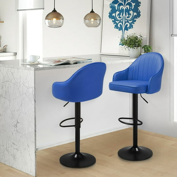 MoNiBloom Adjustable Modern Bar Stool Set of 2, Counter Height Chair Faux Leather with Backrest, for Kitchen Dining, Blue