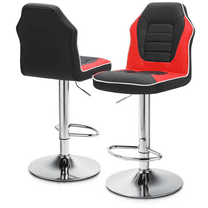 MoNiBloom Adjustable Swivel Bar Stools Set of 2 with Racing Back and Chrome Base Padded Kitchen Counter Height Chairs with Footrest, Black/Red