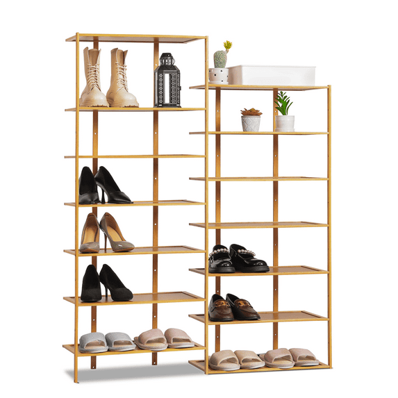 MoNiBloom Bamboo 14 Tiers Shoes Rack, 42 Pairs Storage Shelves Stand, Natural, for Entryway
