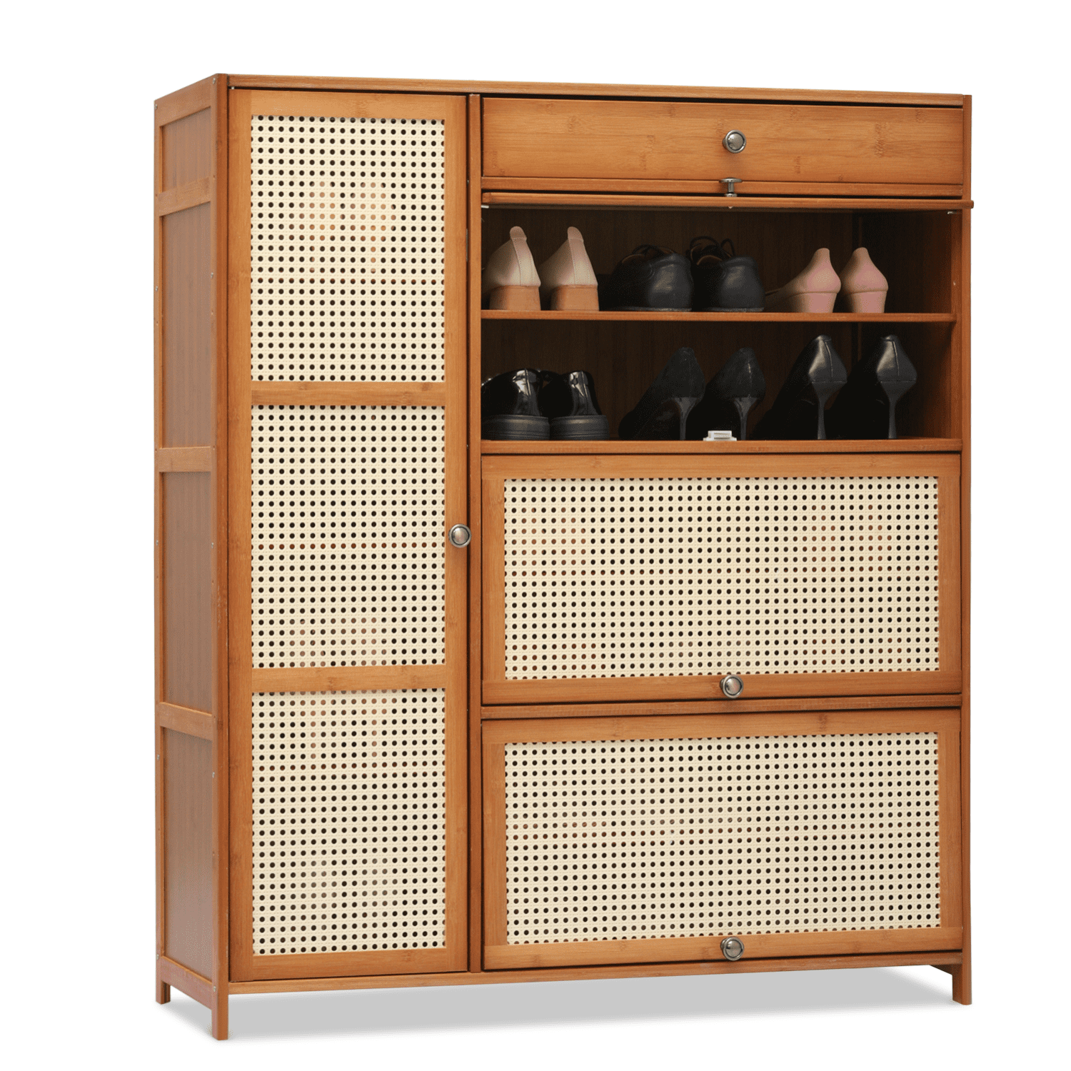 MoNiBloom Bamboo 9 Tier 27 Pair Shoe Organizer Storage Cabinet with Door, Brown, for Hallway Entryway, Size: 9 Shelves (Length 18.9)