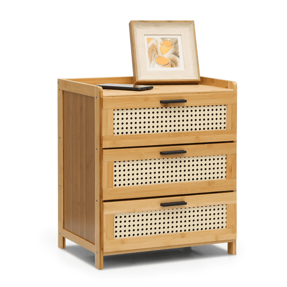 MoNiBloom Bamboo 3 Drawers Cabinet Nightstand, Sofa Side Table Bedside Table for Small Space Bedroom Living Room, Natural