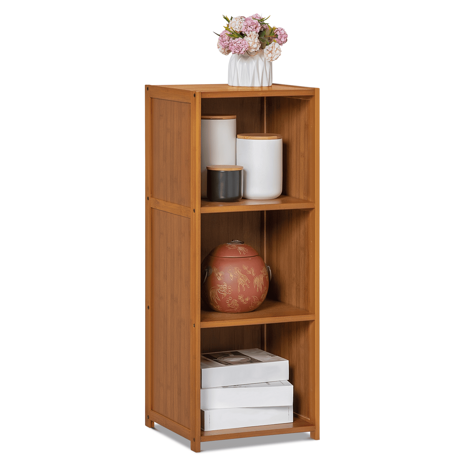Brown Bamboo 3-Shelf Adjustable Modern Bookcase
