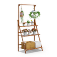 thumbnail image 1 of MoNiBloom Bamboo 3 Tiers Modern Plant Stand, Adjustable Hanging Rod Flower Rack, Brown, for Garden, 1 of 10