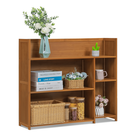 MoNiBloom Bamboo 3 Tiers Open Bookcase, Books Toys Display Storage Shelf Rack, Brown, for Home