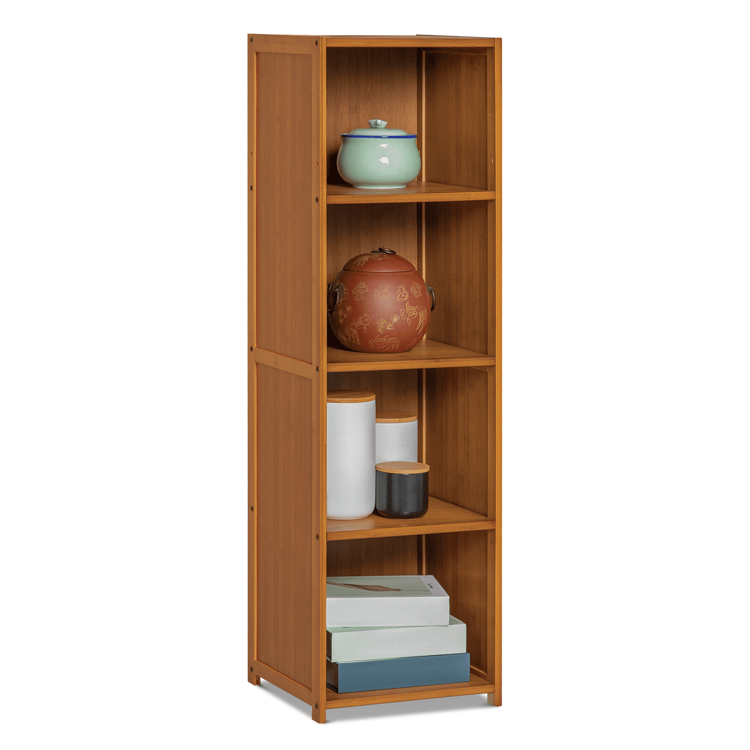 Brown Bamboo 4-Shelf Adjustable Modern Bookcase