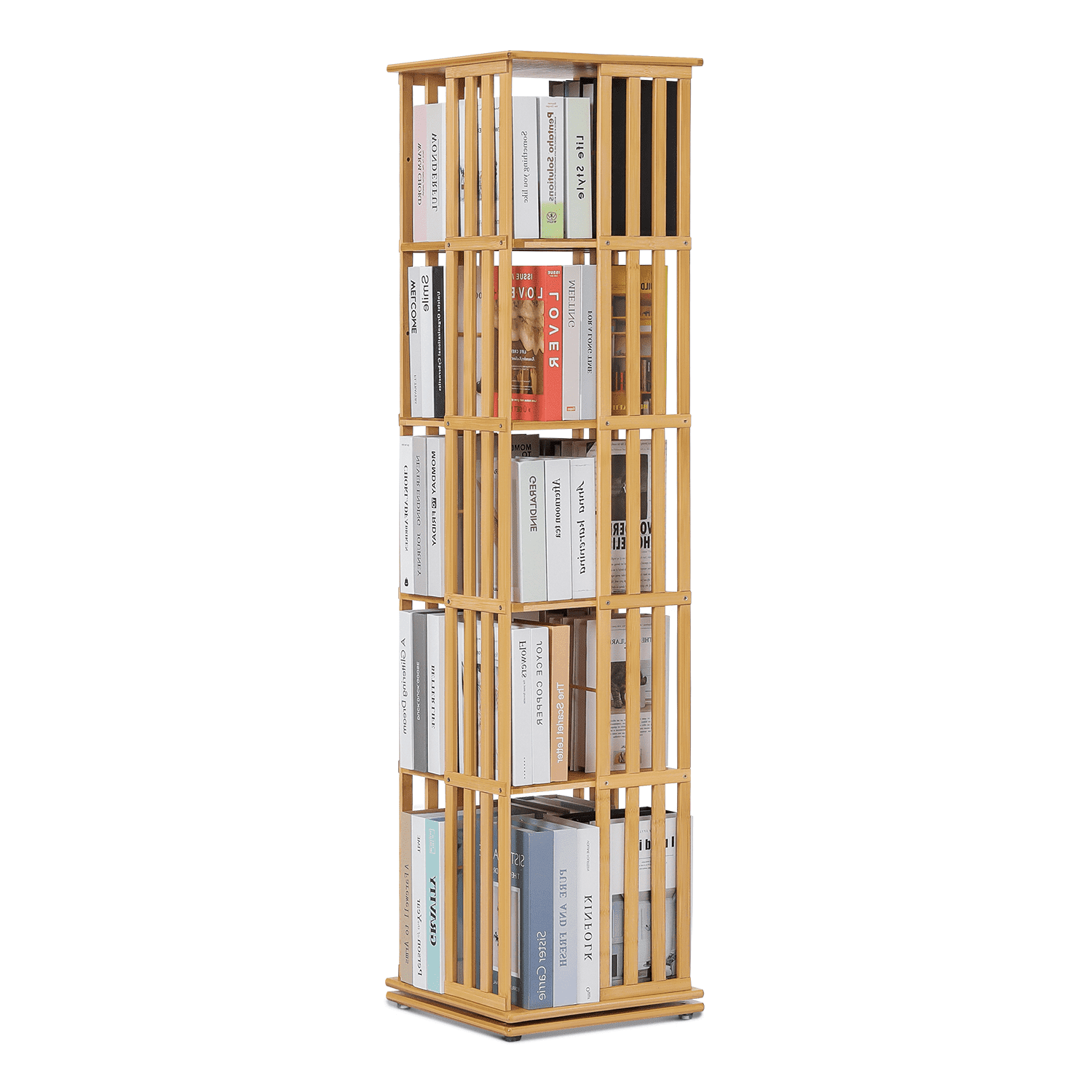 Natural Bamboo 5-Tier Rotating Corner Bookcase