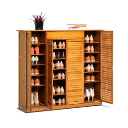MoNiBloom 7 Tier Bamboo Shoe Rack Vertical Enclosed Space Storage 36 Pair Capacity Brown for Hallway Walmart