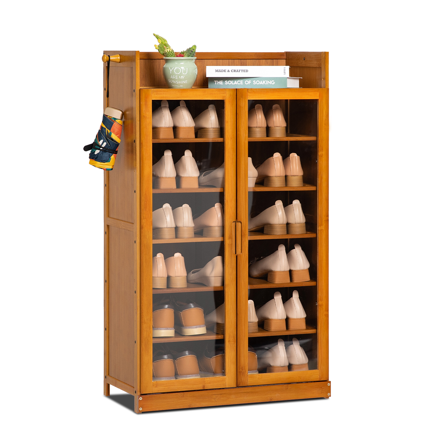 MoNiBloom Bamboo 7 Tiers 18 Pairs Shoes Cabinet, Free Standing with Visible Doors, Brown, for Entryway - image 1 of 10