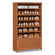 MoNiBloom Bamboo 8 Tiers 36 Pairs Shoes Cabinet with Flip Doors, Brown, for Living Room
