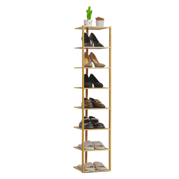 MoNiBloom Bamboo 8 Tiers Corner Shoes Rack, 8 Pairs Organizer Stand, Natural, for Entryway