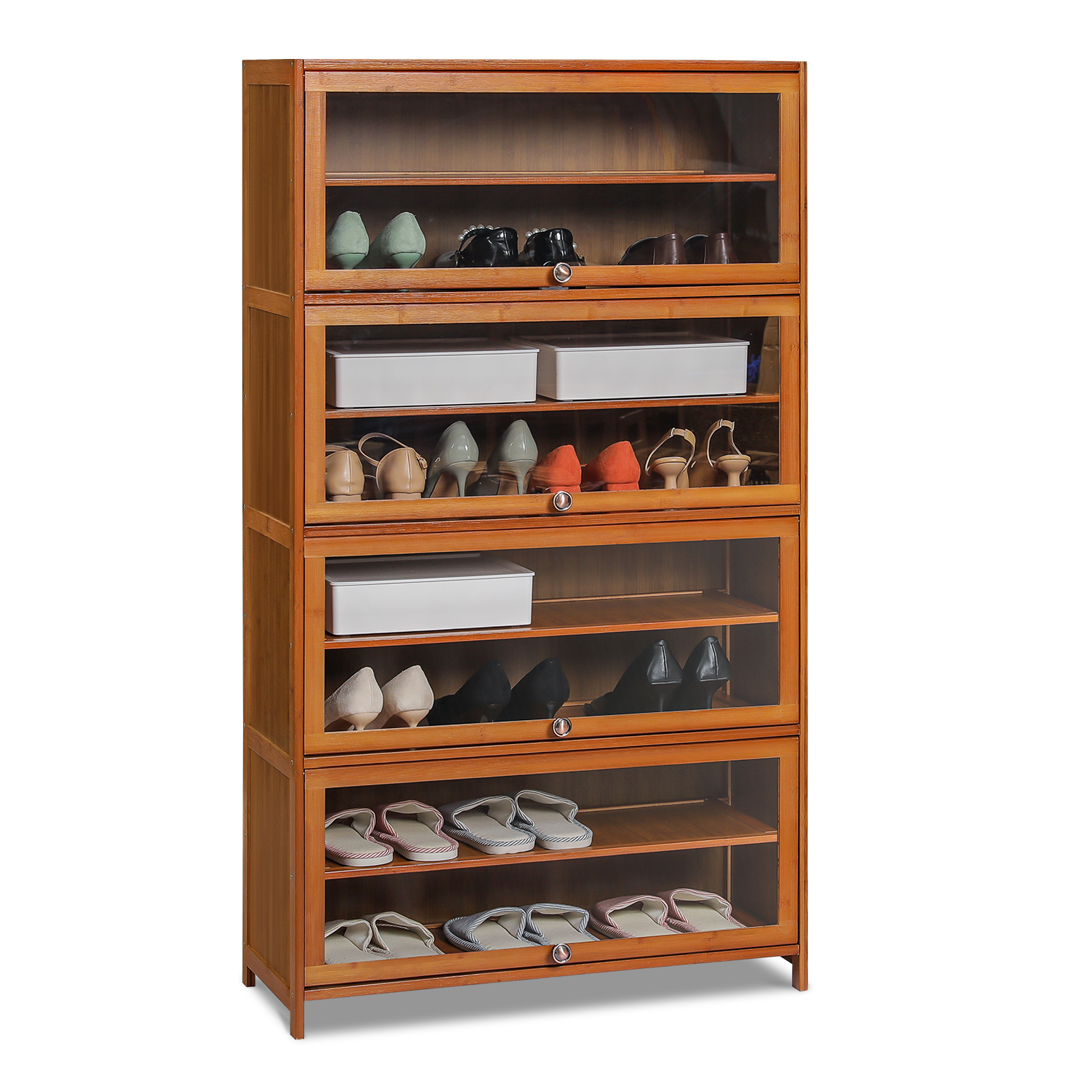 MoNiBloom Bamboo/Acrylic 9 Tiers 40 Pairs Shoes Rack with Door, Organizer Cabinet, Brown, for Entryway - image 1 of 11