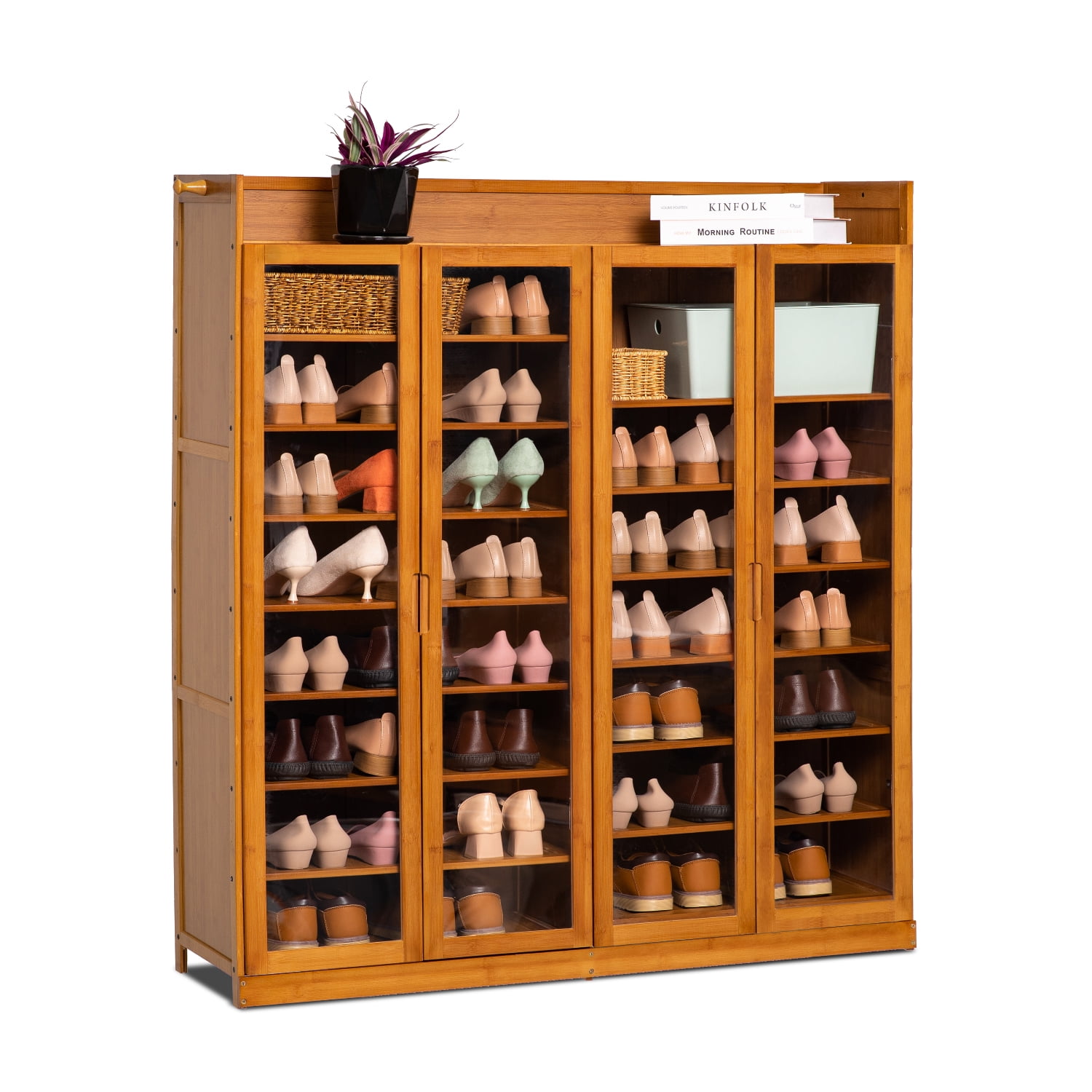 MoNiBloom Bamboo Shoes Cabinet, 9 Tiers 45 Pairs Storage Shoes Rack, Brown,  for Home Entryway 