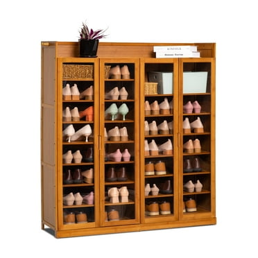 MoNiBloom Bamboo Shoes Cabinet, 9 Tiers 45 Pairs Storage Shoes Rack, Brown, for Home Entryway