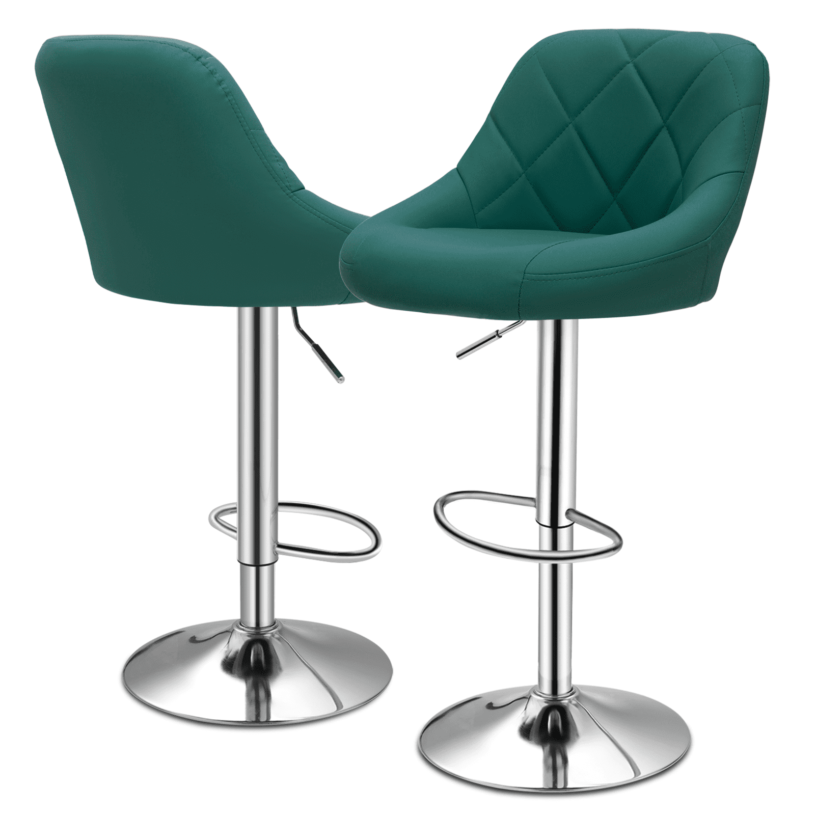 Teal Green Adjustable Swivel Barstools with Metal Frame and Leather Upholstery, Set of 2