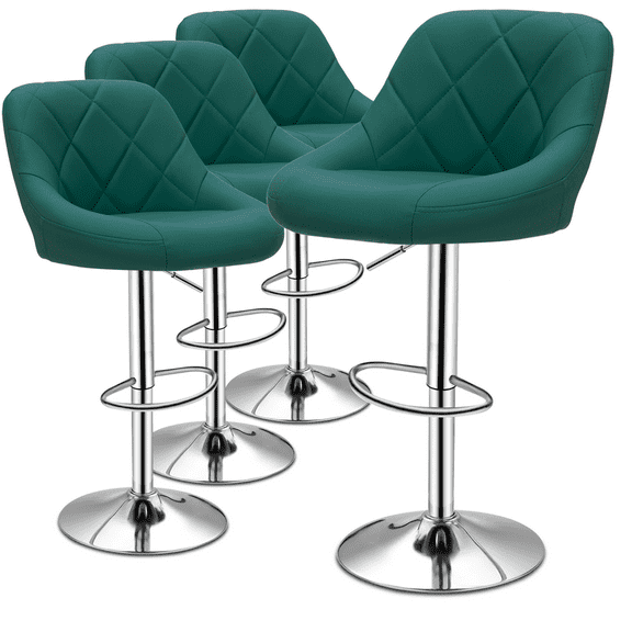 MoNiBloom Bar Stools Set of 4, Swivel Counter Height Barstools, Adjustable Height Kitchen Stools Chairs with Backrest, Teal Green