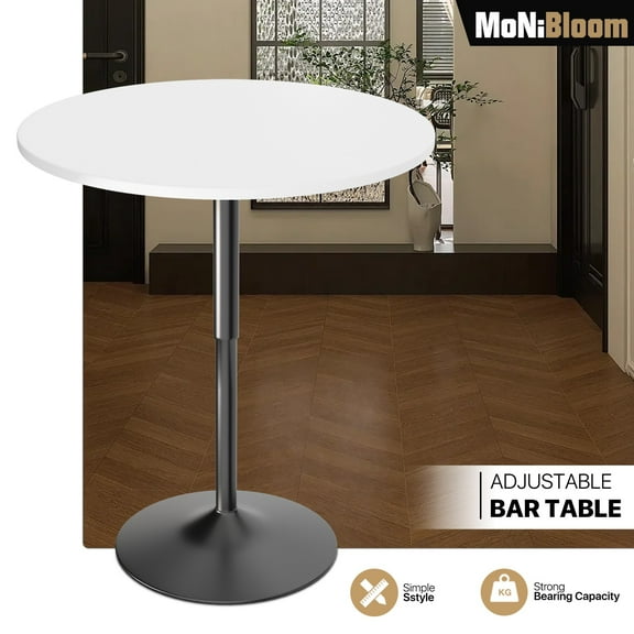 MoNiBloom Barstool Table 31.5" Round Adjustable Height Metal Pub Table White