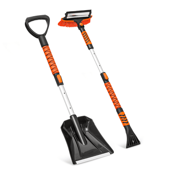MoNiBloom Car Snow Shovel and Brush Kit, 4 in 1 Ice Scraper with Snow Brush for Car Windshield, Telescopic Handle, Detachable Snow Broom for Vehicle Windshield Window, Orange