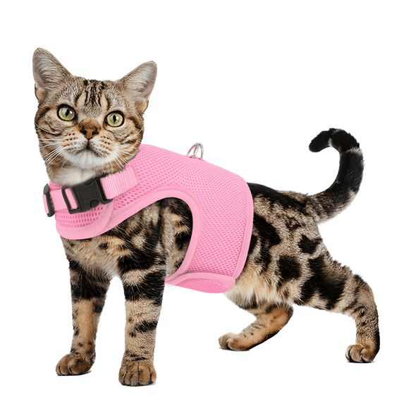 MoNiBloom Cat Harness for Walking, Escape Proof Soft Adjustable Kitten Vest Harnesses for Pet Cats, Easy Control Mesh Breathable, Pink S