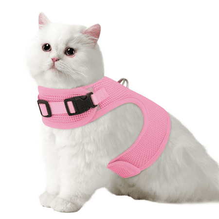 MoNiBloom Cat Harness for Walking, Escape Proof Soft Adjustable Vest Harnesses for Pet Cats, Easy Control Mesh Breathable, Pink L