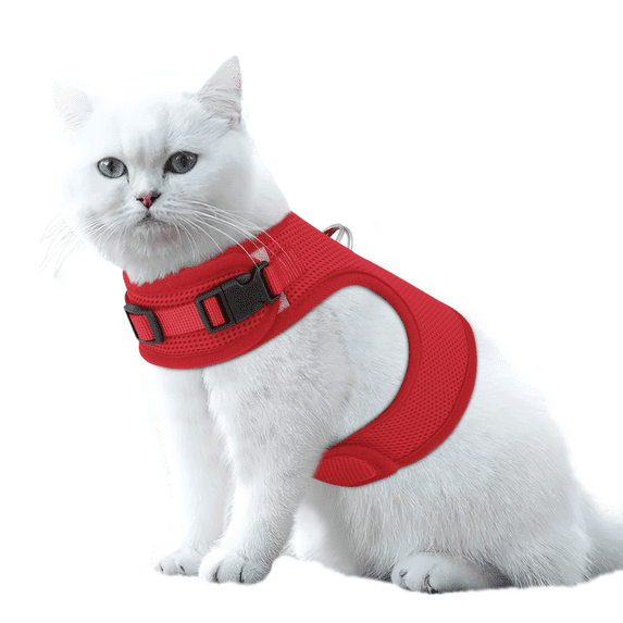 MoNiBloom Cat Harness for Walking, Escape Proof Soft Adjustable Kitten Vest Harnesses for Pet Cats, Easy Control Mesh Breathable, Red M