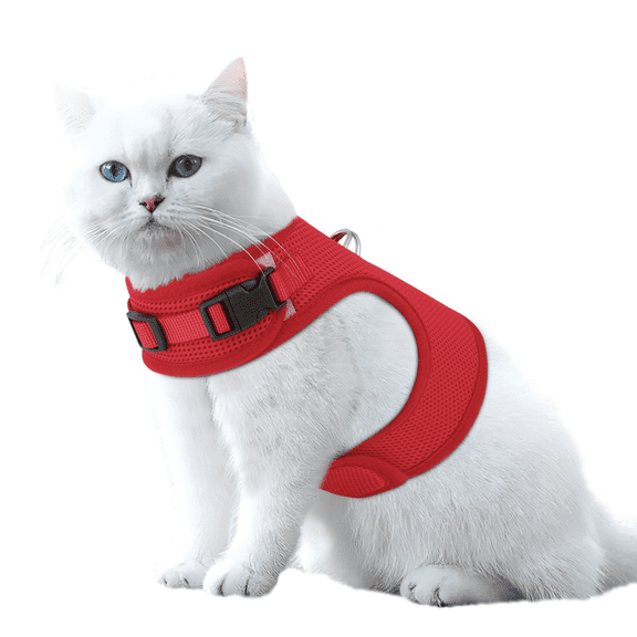 MoNiBloom Cat Harness for Walking, Escape Proof Soft Adjustable Kitten Vest Harnesses for Pet Cats, Easy Control Mesh Breathable, Red M