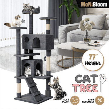 MoNiBloom Cat Tree, 77 Inch Cat Tree Tower with 2 Condo, Tall Cat Tower with Scratching Post, Cat Climbing Tower, Cat Tree for Indoor Cats, Somky Grey