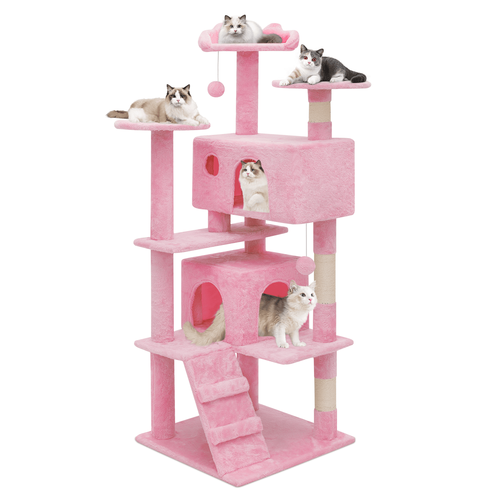 Soft Pink Multi-Level Cat Tree with Sisal Scratch Posts