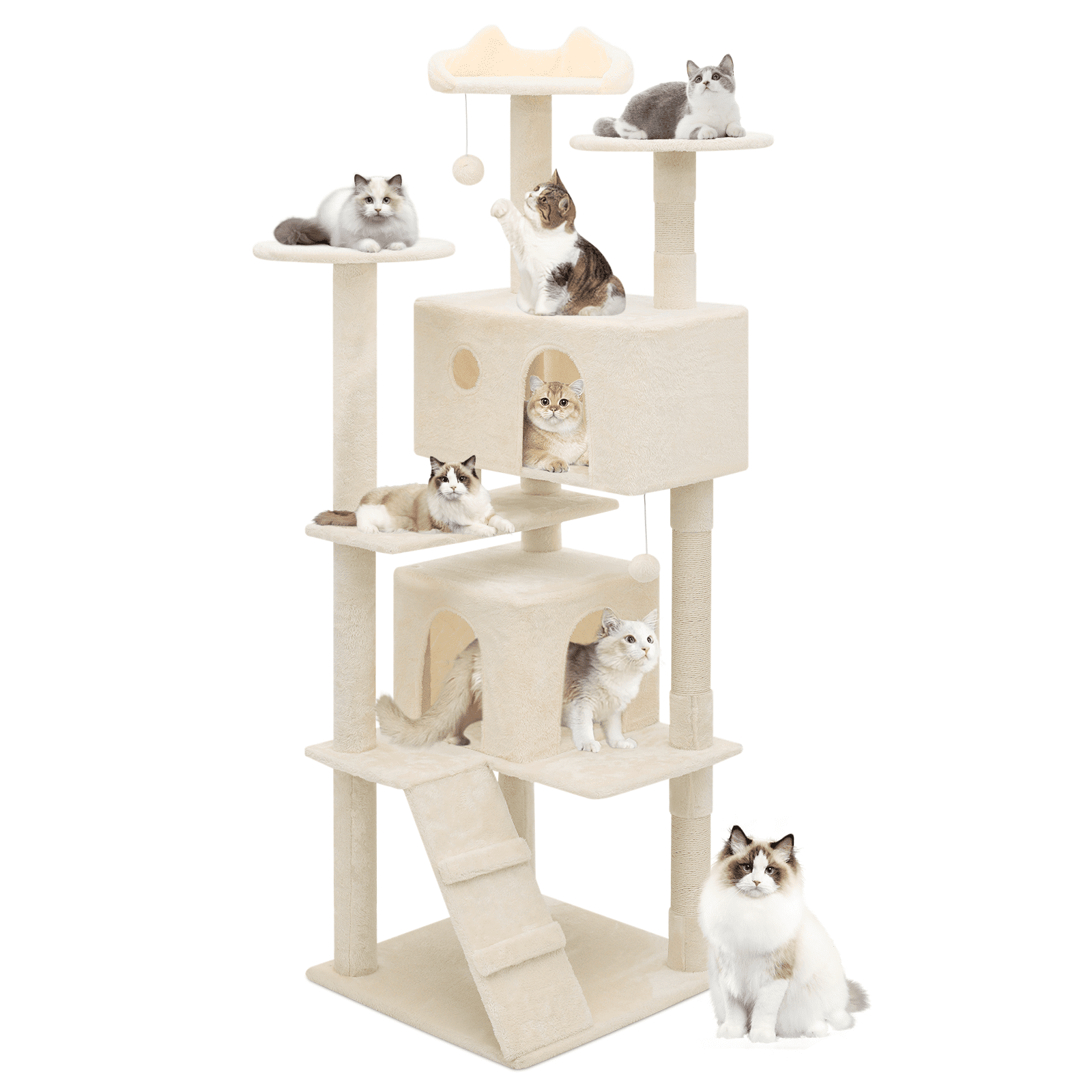 Beige Multi-Level Sisal Cat Tree Tower with Condos