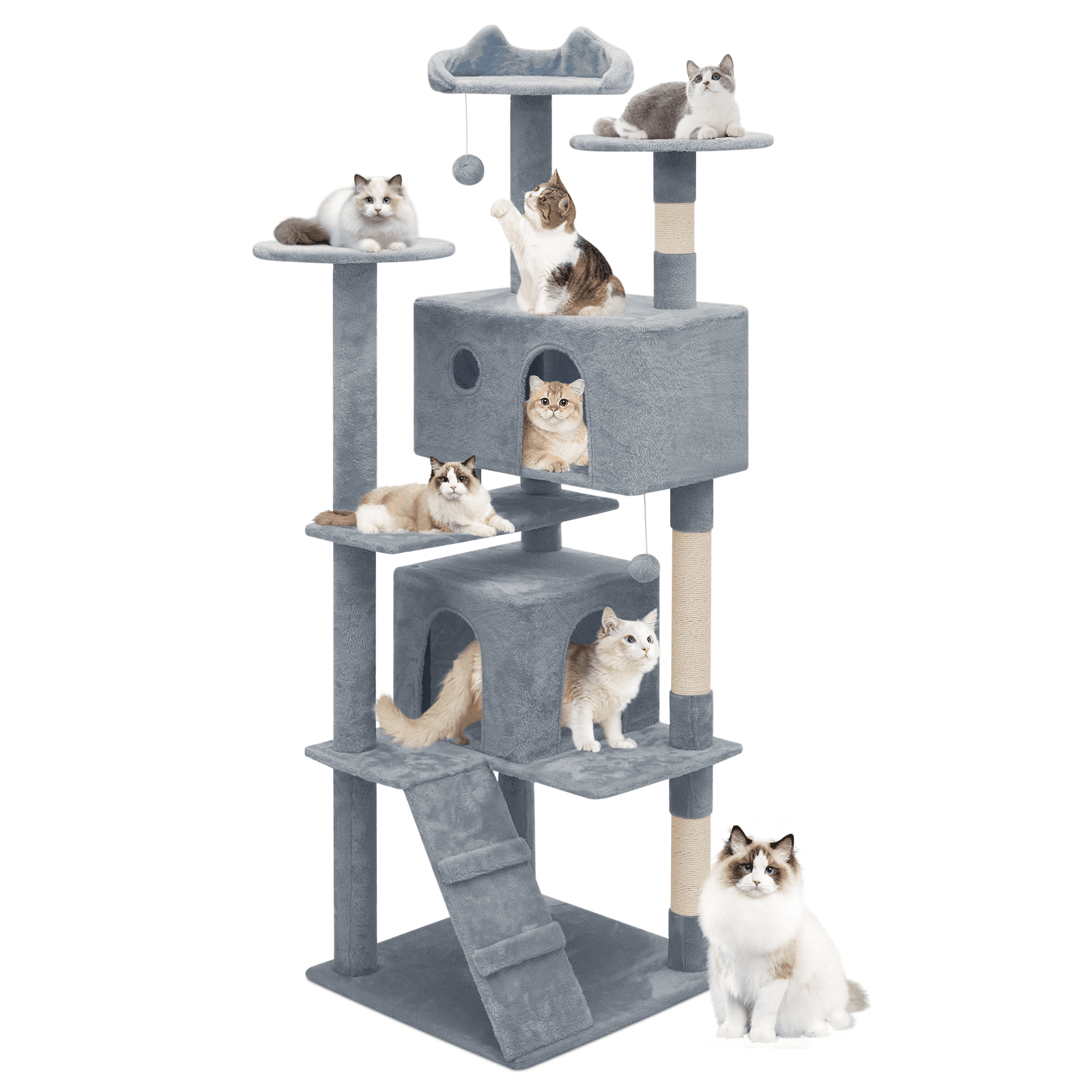 Light Gray 70" Multi-Level Cat Tree Tower with Sisal Posts