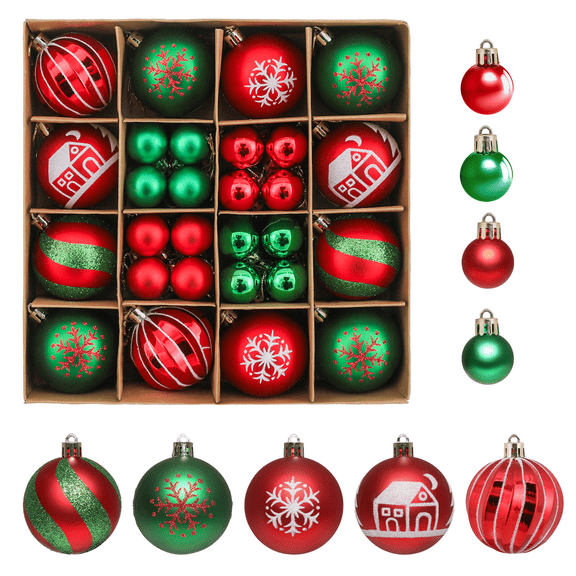 MoNiBloom Christmas Ball Ornaments, 32PCS 1.2" and 12PCS 2.5" Xmas Hanging Ball for Christmas Tree Decoration, Red, Green