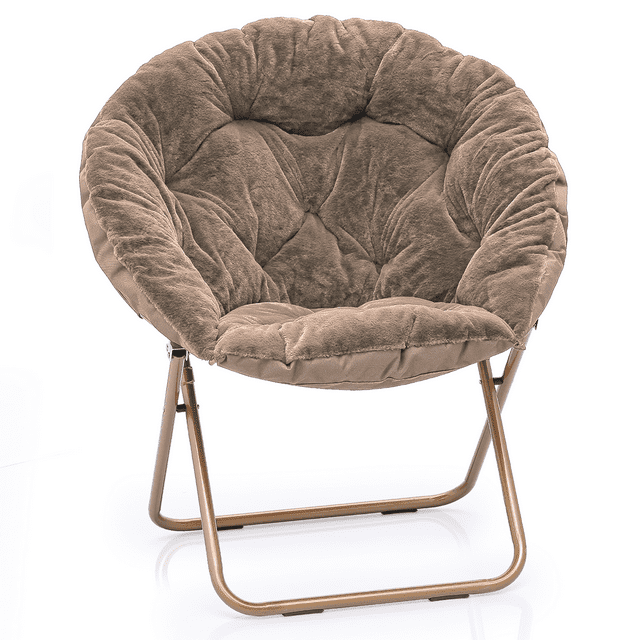 MoNiBloom Comfy Saucer Chair, Foldable Faux Fur Lounge Chair for Bedroom Living Room, Cozy Moon Chair with Metal Frame for Kids Adults, Beige