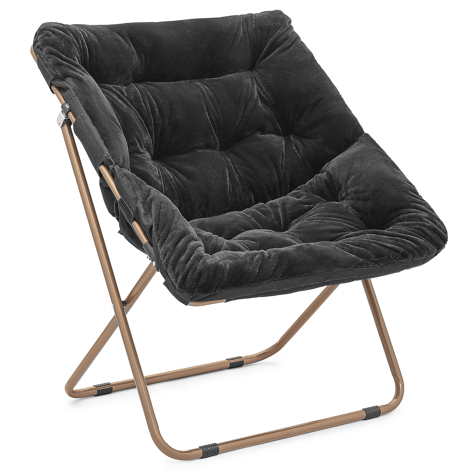 MoNiBloom Comfy Saucer Chair Soft Faux Fur Folding Accent Chair, Lounge Lazy Chair Moon Chair with Metal Frame for Bedroom Living Room, Black
