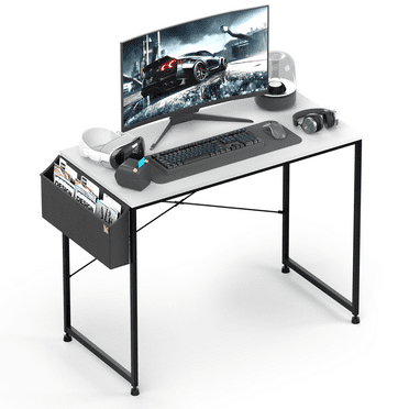 MoNiBloom Computer Desk 40 Inches with Storage Bag, Student Laptop Writing Table for Home Office, White