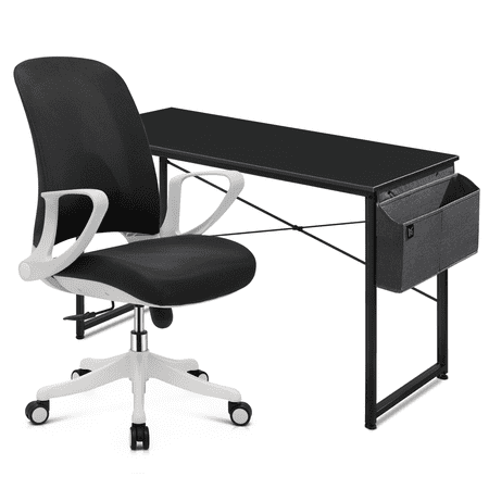 MoNiBloom Computer Desk & Chair Set, Ergonomic Mesh Memory Computer Seat and Laptop Table with Storage Bag, Black