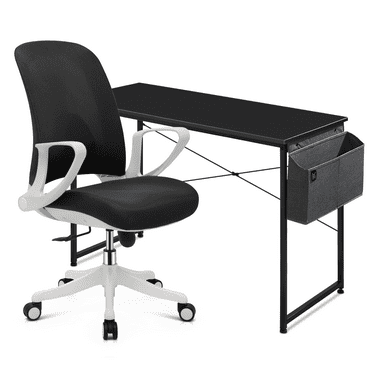 MoNiBloom Computer Desk & Chair Set, Mid Back Mesh Chair and Laptop Table with Storage Bag for Home Office, Black
