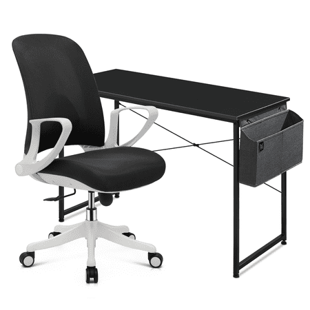 MoNiBloom Computer Desk & Chair Set, Mid Back Mesh Chair and Laptop Table with Storage Bag for Home Office, Black