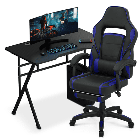 MoNiBloom Computer Desk with Host Rack and Ergonomic High Back Computer Seat with Footrest and Lumbar Support for Adult