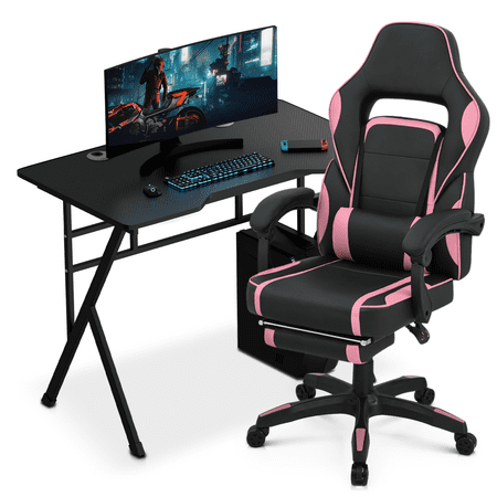 MoNiBloom Computer Desk with Host Rack and Ergonomic High Back Computer Seat with Footrest and Lumbar Support for Adult