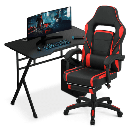MoNiBloom Computer Desk with Host Rack and Ergonomic High Back Computer Seat with Footrest and Lumbar Support for Adult