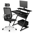 thumbnail image 1 of MoNiBloom Computer Desk with Monitor Storage Shelf & Host Rack and Reception Seat with Headrest Lumbar Support, Black, 1 of 10