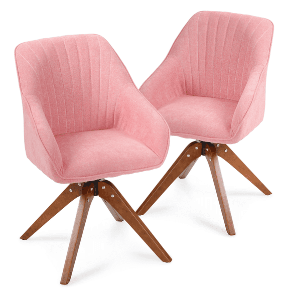 MoNiBloom Cotton-linen Accent Chair Set of 2, Modern Upholstered Sofa Armchair, for Living Room, Pink