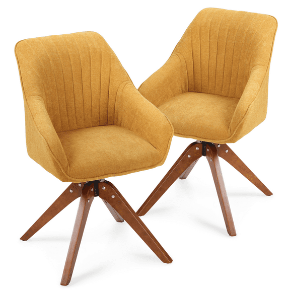 MoNiBloom Cotton-linen Accent Chair Set of 2, Modern Upholstered Sofa Armchair, for Living Room, Yellow