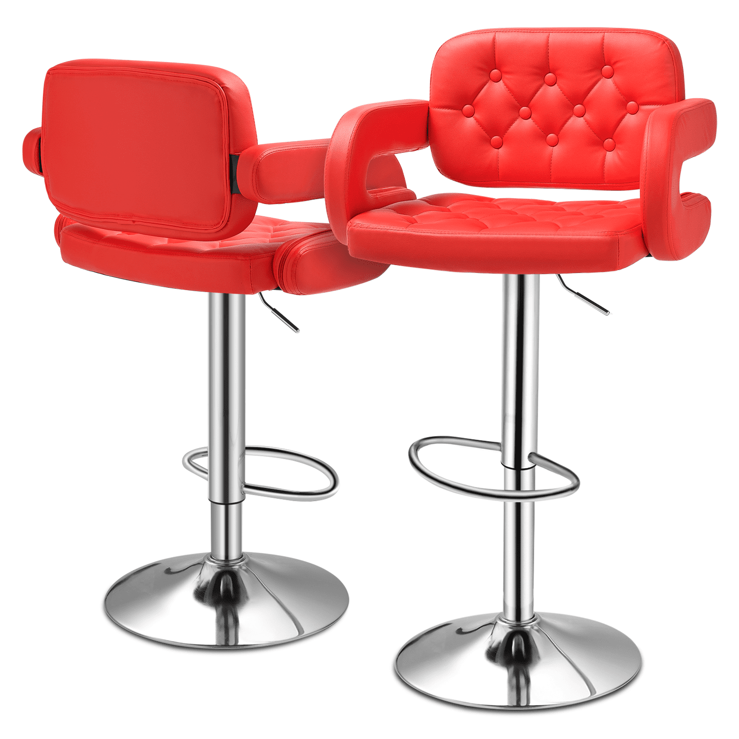 Red Faux Leather Adjustable Swivel Bar Stools with Arms